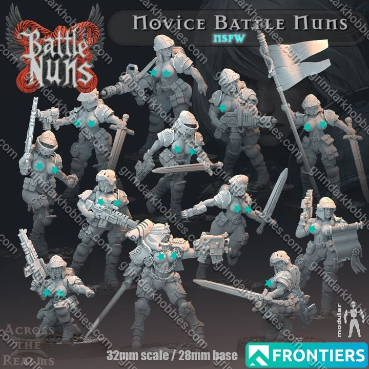 Across the Realms Battle Nun Novices – 32mm Ready-to-Ship 3D Printed Resin Model Kit
