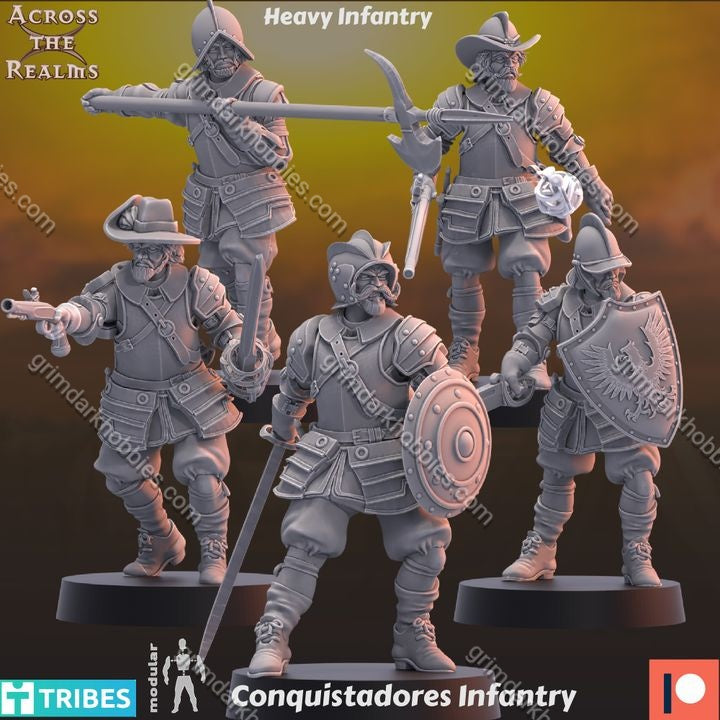 Across the Realms Modular Conquistadores Infantry – 32mm 3D Printed Resin Miniature Kit / Model Kit