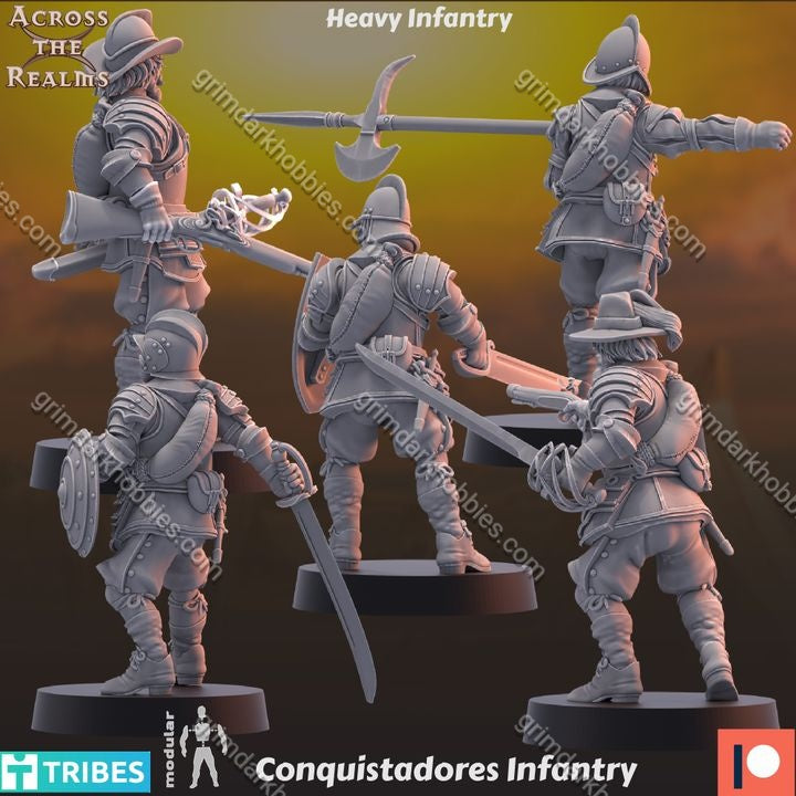 Across the Realms Modular Conquistadores Infantry – 32mm 3D Printed Resin Miniature Kit / Model Kit