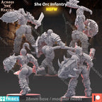 Across the Realms She Orc Infantry – 32mm 3D Printed Resin Miniature Kit / Model Kit