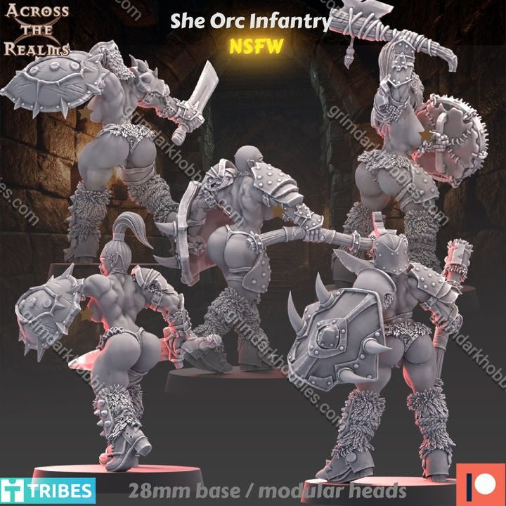 Across the Realms She Orc Infantry – 32mm 3D Printed Resin Miniature Kit / Model Kit