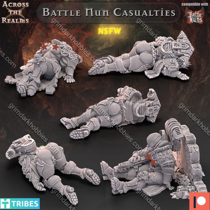 Across the Realms Battle Nun Casualties – 32mm 3D Printed Resin Miniature Kit / Model Kit