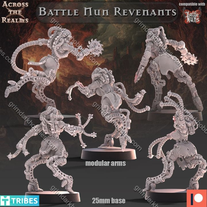 Across the Realms Battle Nun Revenants – 32mm 3D Printed Resin Miniature Kit / Model Kit