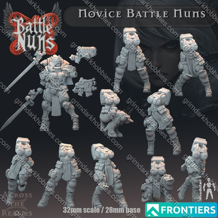 Across the Realms Battle Nun Novices – 32mm Ready-to-Ship 3D Printed Resin Model Kit